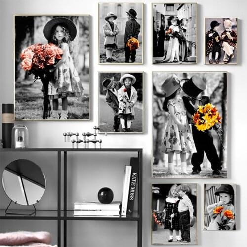 Retro Fashion Kids Model Lovely Wall Art Painting Nordic Canvas Flower Print Poster City Landscape Picture Children Home Decor