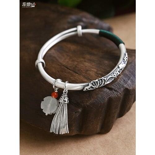 Silver bracelets 999 pure silver folk fashion high relief retro opening solid antique silver bracelets