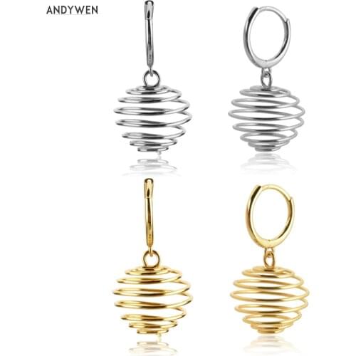 ANDYWEN 925 Sterling Silver Plain Spring Wick Drop Earring Pendiente Loops Luxury 2020 Rock Punk Fashion Jewelry For Women