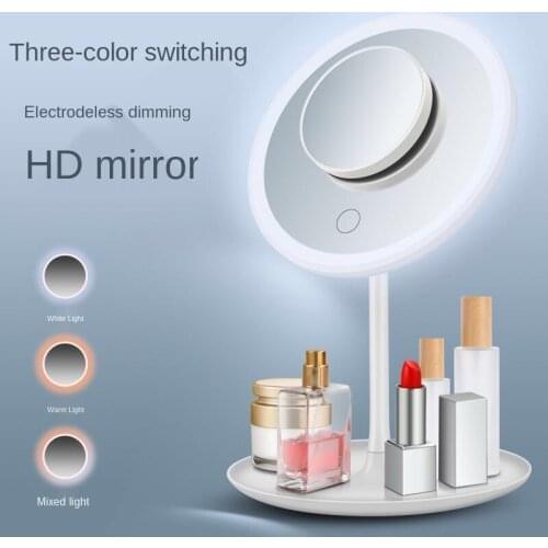 Led Light Makeup Mirror Storage LED Face Mirror Adjustable Touch Dimmer USB Led Vanity Mirror Table Desk Cosmetic Mirror