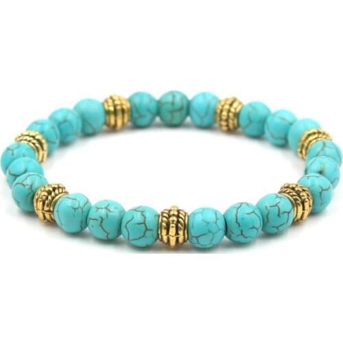 8mm thh gold ball black stone volcanic lava nature black stone turquoise agate Onyx Bracelet Reiki Chakra Fashion