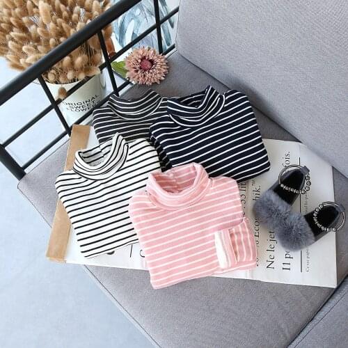 Baby girl long sleeve top 2019 new boys and girls striped t shirt baby girl winter clothes kids cotton velvet warm bottoming tee