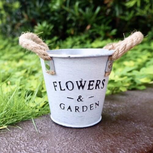 Retro Iron Flower Bucket Metal Creative Letters Print Planter Garden Supplies Balcony Decor Plant Flower Pots Holder Height 10cm