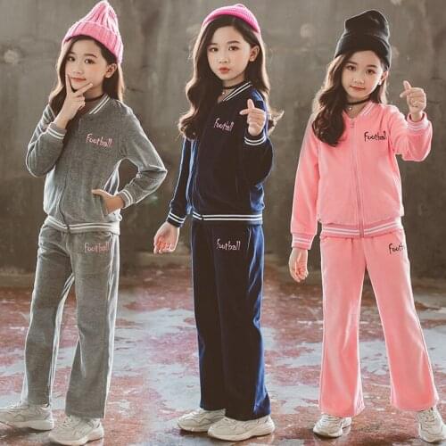 Spring Autumn Girls Sports Suit Set Velet Children Clothing Sets Kids Sportswear Girls Hoodies Jacket & Pants 2-11Y RT437