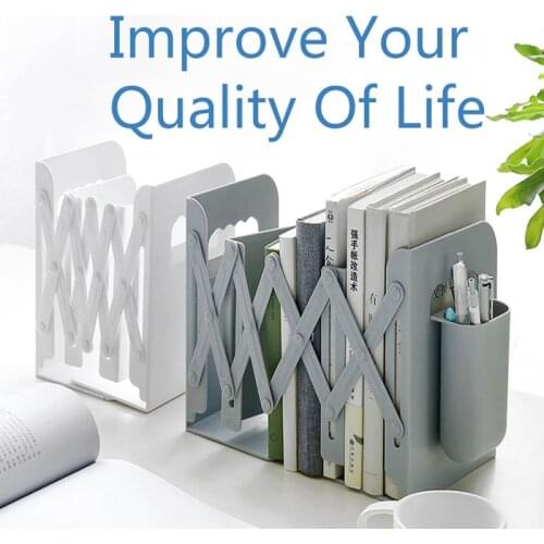 Retractable Bookends Shelves Book Support Stand Adjustable Bookshelf With Pen Holder Desk Organizer Office School Accessories