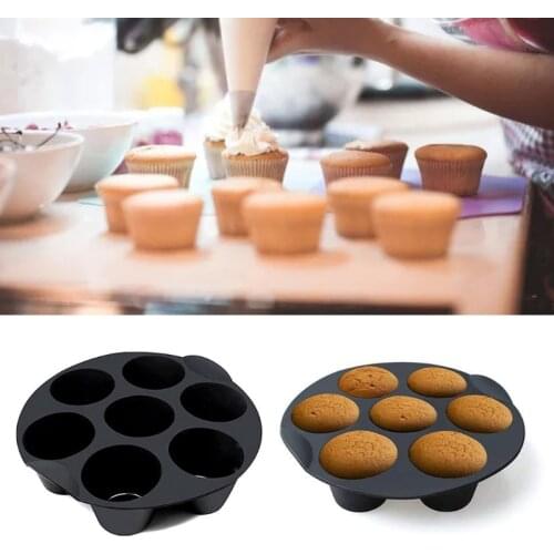 High Quality 7 Gird Round Cake Baking Trays Non-stick Silicone Air Fryer Accessories Home Kitchen Cooking Appliance Parts