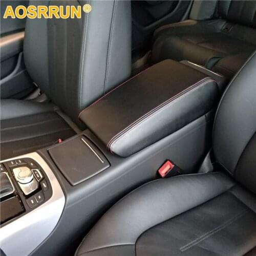 AOSRRUN PU leather Car Armrest Box Cover Car Accessories For Audi A6 C6 C7 2005-2011 2012-2018