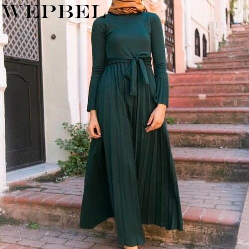 WEPBEL Muslim Bandage Dress Arab Women Ramadan High Waist Abaya Slim Fit Long Sleeve Robe Party Dress Fashion Islamic Clothing