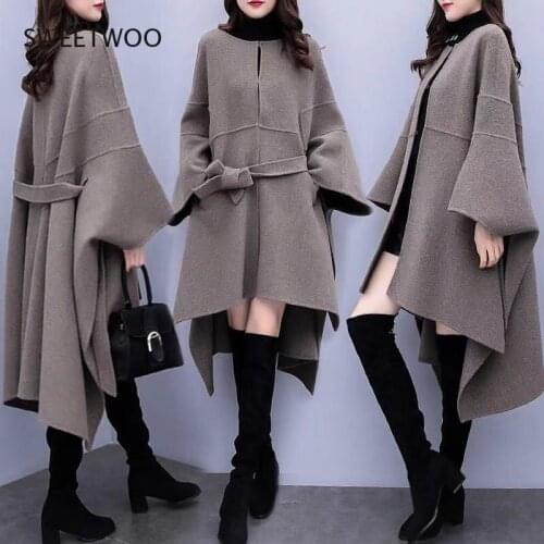Plus Size Women Cloak Woolen Coat Autumn Winter New Popular Woolen Coat Womens Korean Loose Long High Quality Overcoat 3Xl