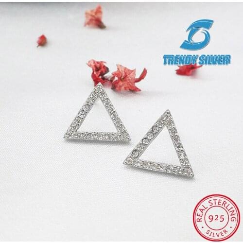 Triangle cubic zircon stub earrings with stones for woman girl Valentines gift 925 sterling silver jewelry free shipping