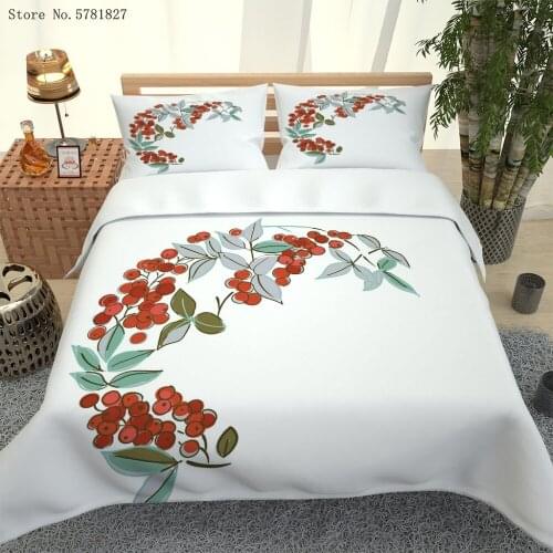 2/3 Pieces Fruit Leaves Bedding Set White Background Duvet Cover 12 Size Home Luxury Bed Quilt Cover Landscape Bed Cover Set