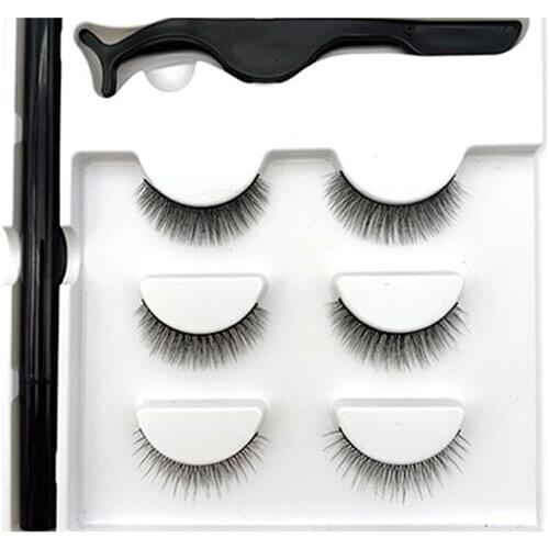 3Pairs 3D Magnetic Eyelashs set Magnet Liquid Eyeliner& Magnetic Lashes & Tweezer Set Waterproof Eyelashes Extension TSLM1