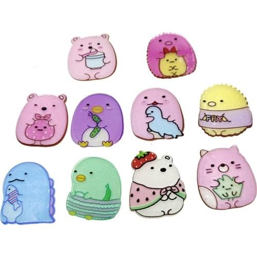 50pcs 10 Styles Mix Japan Cartoon Animals Glitter Flatback Planar Resin Cabochon Kawaii DIY Crafts Home Decoration Accessories
