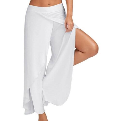 Wide Leg Pants Women Capris Solid Loose Bloomers Fitness Dance Wear Split Trousers Plus Size Pants Elastic Palazzo