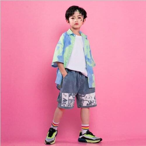 Kids Cool Hip Hop Clothes Show Print Tshirt Summer Shorts For Girls Boys Carnival Stage Jazz Dance Costume Clothes Street Wear