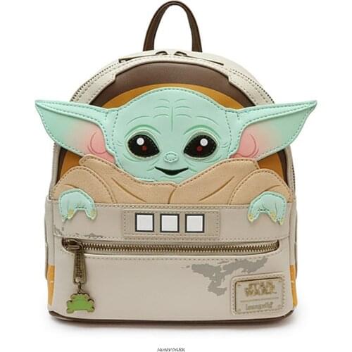 Baby Yoda Backpack Star Wars Solid Color PU Backpack Women Girls The Mandalorian all-match outdoor Travel Small Backpack