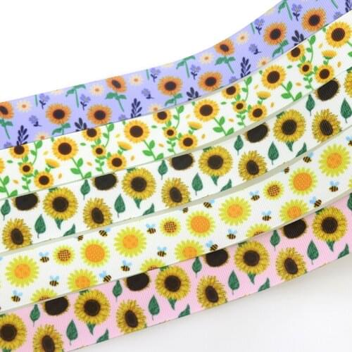 DUWES 50yards Sunflowers Printed Grosgrain Ribbon Accessory Hairbow Headwear Decoration DIY Wholesale OEM D1481