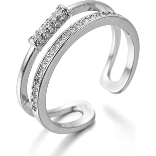 Double Row Cubic Zirconia Rings Women Rings Fashion Simple Irregular Adjustable Wedding Ring Give Girlfriend Birthday Gift