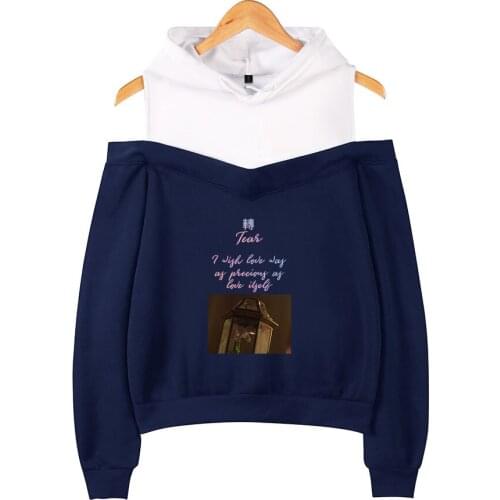 Funny Popular Bangtan Boys Fake Love Off-shoulder For Women Fashion Sweatshirt Print Fake Love Hoodie Gung Pullover Young Girls