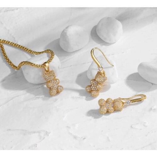 HECHENG,Bear Earrings ,Multi CZ Bear Pendant , Jewelry For Women 18K Plated Elegant Necklace,Birthday Gift