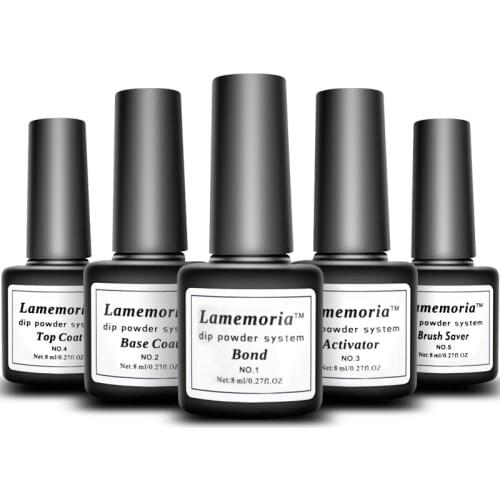 Lamemoria Dip Powder Nail Gel Set Base Top Coat Primer 8ml Quickly Natural Air Dry Without Lamp Cure Gel Nail Art Salon