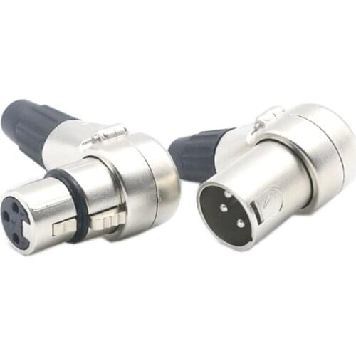HiFi Angle 90 Degree Alloy Metal 3 Pin XLR Male Female plug Microphone Solder Audio Converter Plug for Microphone Plug
