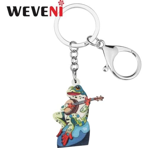 WEVENI Acrylic Sweet Cartoon Guitar Frog Keychains Ring Fashion Purse Backpack Car Key Chain Unique Gift Jewelry For Women Girls