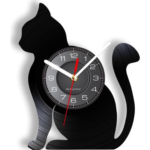 Sitting Cat Silhouette Wall Clock Cat Vinyl Record Clock Unique Cat Gift For Cat Lovers Pussycat Home Decor Vinyl Record Art
