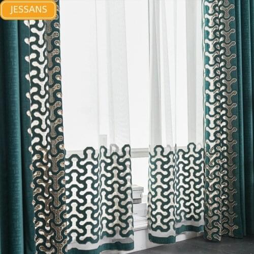 2021 New European Style Light Luxury Shading Flannel Stitching Hollow Embroidered Curtains for Living Room Bedroom Customization