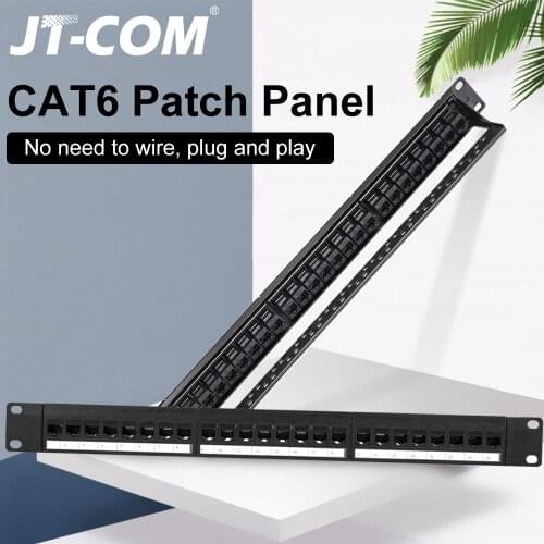 24 Port CAT6 Patch Panel RJ45 Network Cable Adapter Keystone Jack Modular Distribution Frame 19inch 1U Cabinet Rack