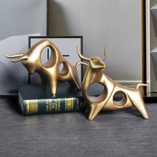 Resin Ornaments Solid Color Bull Craftwork Decorative Miniatures Desktop Decors for Home Living Room Office Desk Shops Golden