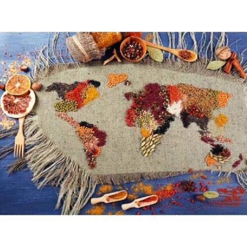 Full square 5D DIY diamond painting Diamond embroidery Kitchen seasoning spices map of the world Cross Stitch Rhinestone P129