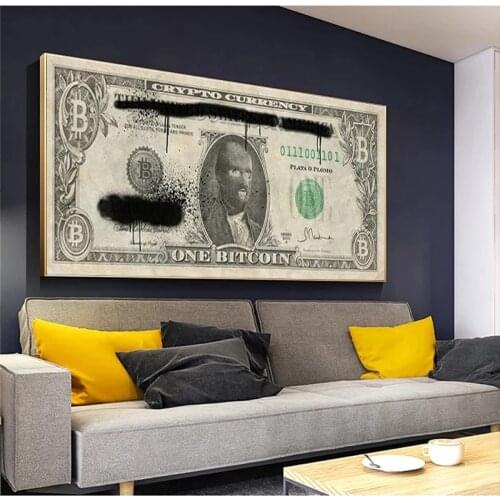 Retro Gray Masked Man Money Bitcoin Mural Poster Interior Childrens Room Bedroom Wall Decoration Canvas Wall Art
