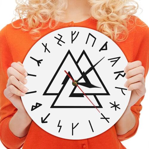 Runes Script Modern Wall Clock Odin Viking Warriors Symbol Vikings Rune Odins Simple Wall Clock Home Decor Man Cave Clock Watch