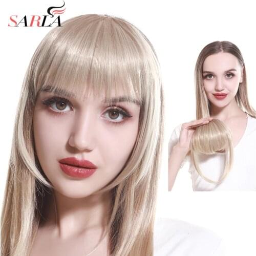SARLA Clip in Bangs Extension Fake Hair Synthetic Blunt Fringe with Long Sides For Women Natural Flase Black Brown Blonde B3