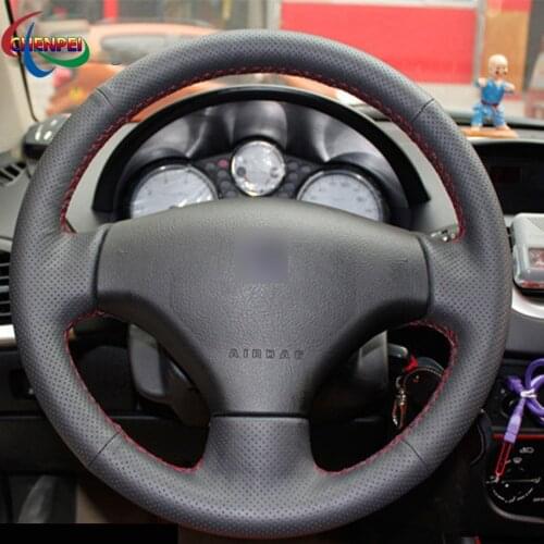 DIY Hand-Stitched Non-slip Black Leather Car Steering Wheel Cover For Peugeot 206 2007-2009 207 Car Interior Accessories