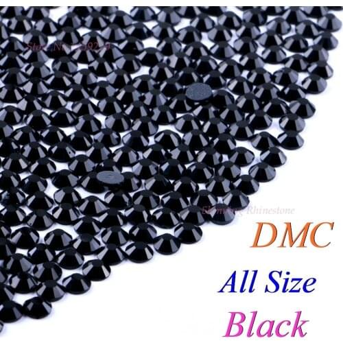 DMC Black Color SS6 SS10 SS16 SS20 SS30 Mixed Size Glass Crystals Hotfix Rhinestone Iron-on Rhinestones Shiny DIY With Glue