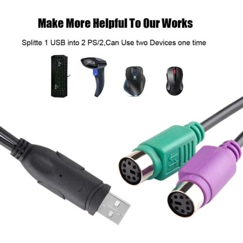 USB to PS82 Extension Cable with Female Adapter Converter with Round Jack Interface for Keyboard Mouse
