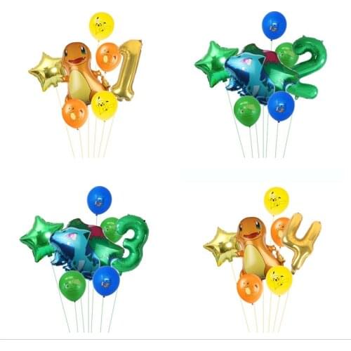 7 pcs Pokemon series Little Fire Dragon Wonder Frog Seed Childrens birthday number aluminum balloon Party decoration balloons