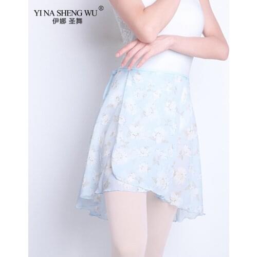 High Quality Chiffon Ballet Dance Skirt Women Adult Girls Wrap Ballroom Dance Skirt Floral Print Blue Yellow Short Skirts Wear