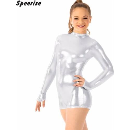 Woman Shiny Metallic Spandex Sexy Costumes Dancing Back Zipper Flat Angle Dance Wear Rhythmic Gymnastics Clothing Leotard Ballet