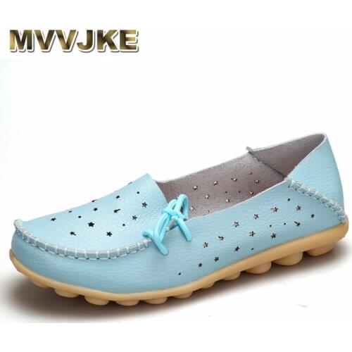 MVVJKE Summer Womens Casual Shoes Soft Real Leather Woman Flats Slip On Femal Loafers Lady Boat Footwear Large Size 35-44