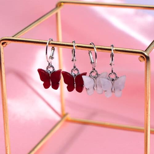 Flatfoosie 2 Pair/Sets Simple Design Butterfly Stud Earrings Resin Small Animal Silver Color Earrings Female Wedding Accessories