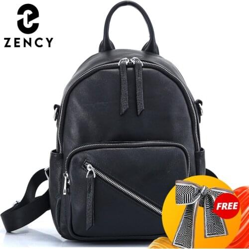 Zency Soft Genuine Leather High Quality Womens Backpack Classic Vintage Anti-theft Multifunctional Female Knapsack For Girls