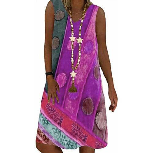 Summer Women Dress Plus Size Vintage Floral Print Fashion V-neck Polyester Female Sundress Casual Loose Knee-Length Dresses