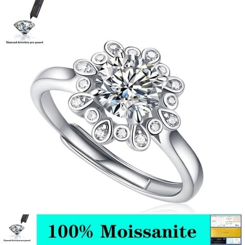 New 100% 925 Sterling Silver 1ct D Color Flower Anniversary Party Woman Moissanite Ring Adjustable Ring