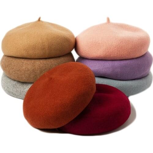 Winter Wool Beret Thick Warm Walking Hat Women Artist Baret French Hat Ladies Girls Solid Outdoor Travel Beret Hat wholesale