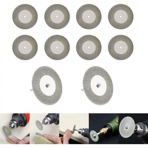 10pcs/Set 50mm Diamond Cutting Discs Saw Blade with 2pcs 3mm Inner Diameter and Fixed Rod for Cutting Glass Metal Hand Tools