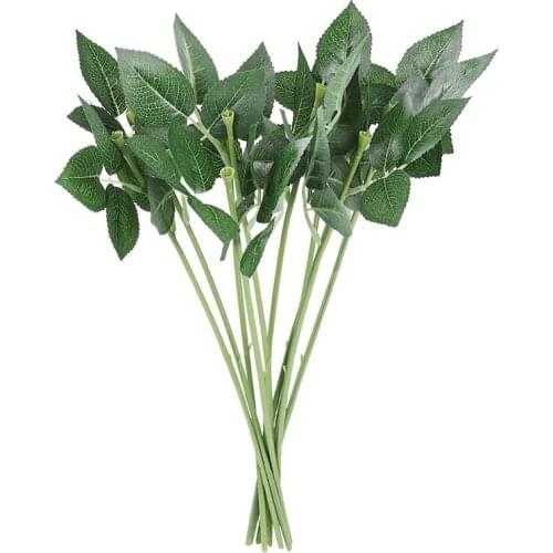100Pcs Artificial Plastic Rose Flower Stems Fake Greenish Flower Branch for DIY Bouquets Wedding Party Decor