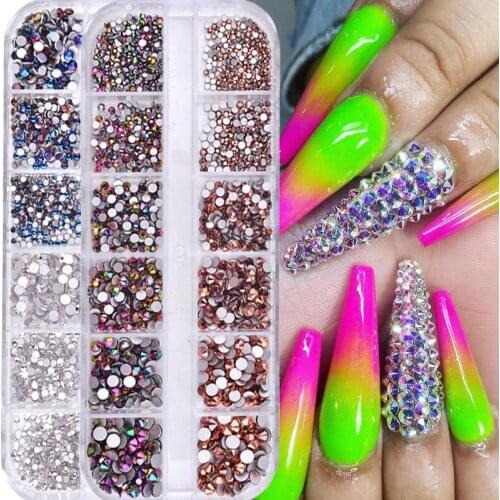 1440pcs Rhinestone Nail Art Decoration 12 Grid 3D Flash DIY Crystal Jewelry Glass Diamond Gem Fashion Charm Nail Accessory